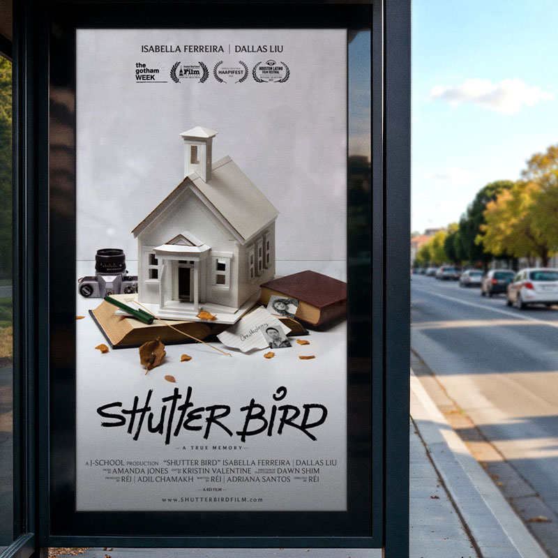 REI Film - Shutter Bird film poster design, film logo, Humanist Design