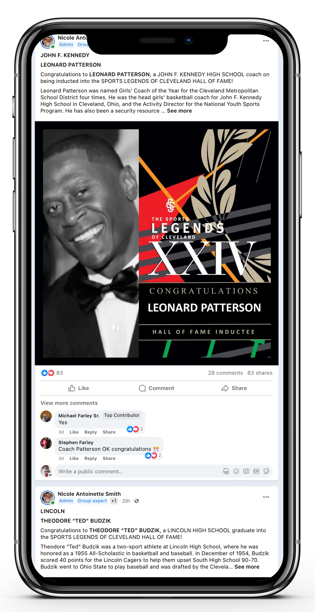 Sports Legends of Cleveland humanist event branding featuring Leonard
